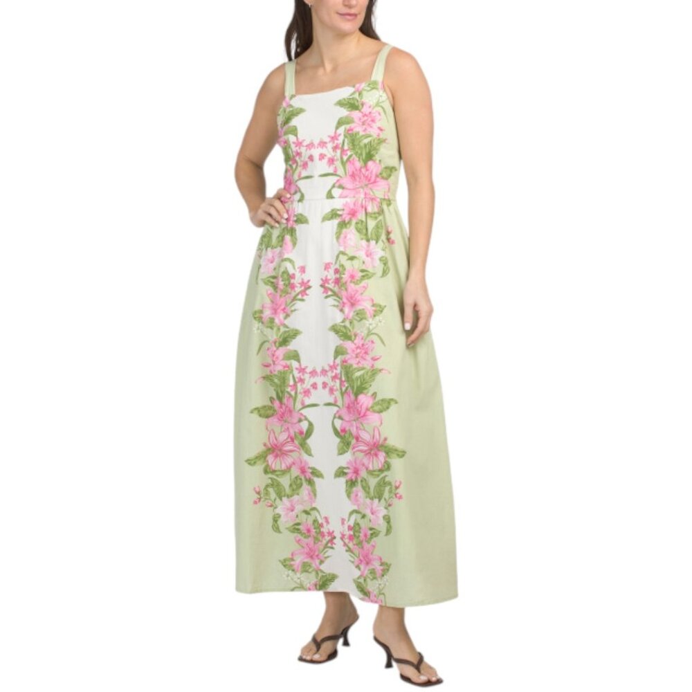 LEA Sleeveless Color Block Floral Maxi Dress